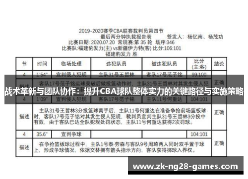 战术革新与团队协作：提升CBA球队整体实力的关键路径与实施策略