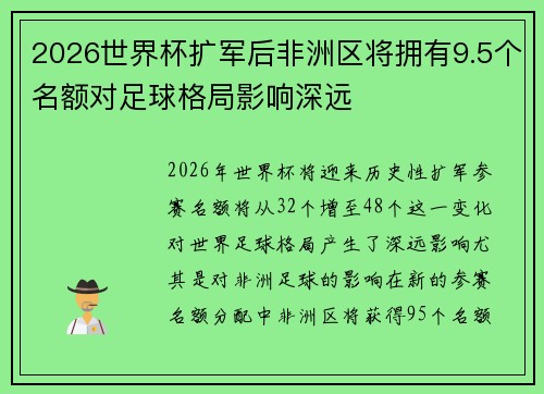 2026世界杯扩军后非洲区将拥有9.5个名额对足球格局影响深远 2026世界杯扩军后非洲区将拥有9.5个名额对足球格局影响深远