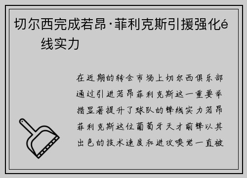 切尔西完成若昂·菲利克斯引援强化锋线实力